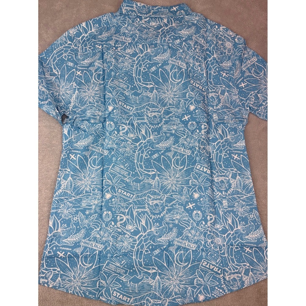 BAJA LLAMA Men's Small Short Sleeve Button Up Shirt Zip Pocket Blue Print NWT - Picture 3 of 5